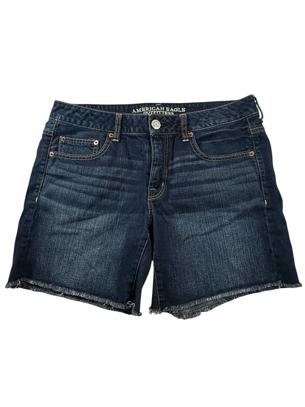 American Eagle Outfitters Dark Wash Denim Shorts Frayed Hem Size 8